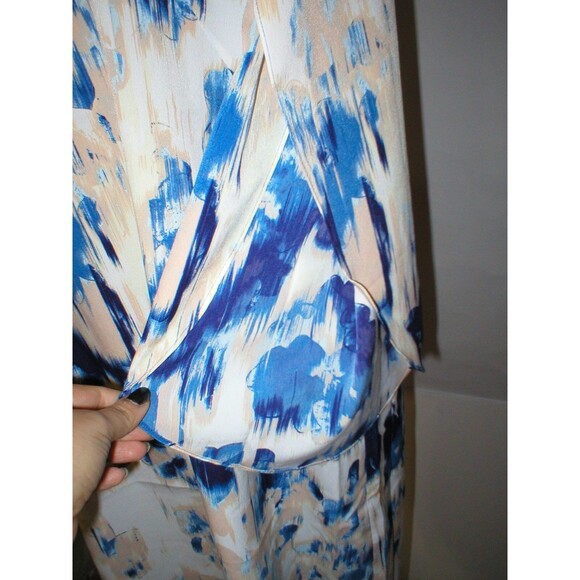 Womens 10 NWT $145 NYDJ Mosaic Shift Dress Blue Peach White Slit Sleeves Silky - Picture 3 of 7